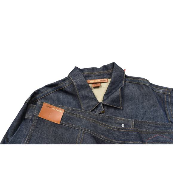 Sean John 2XL Blue Denim Trucker Jacket Cotton Blend Denim Y2K Baggy - Picture 9 of 10